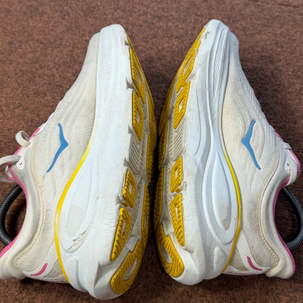 Hoka Bondi 9 Womens Running Shoes 8.5 Alabaster Sea Glass Pink Yellow 1162012 A- - Picture 8 of 11